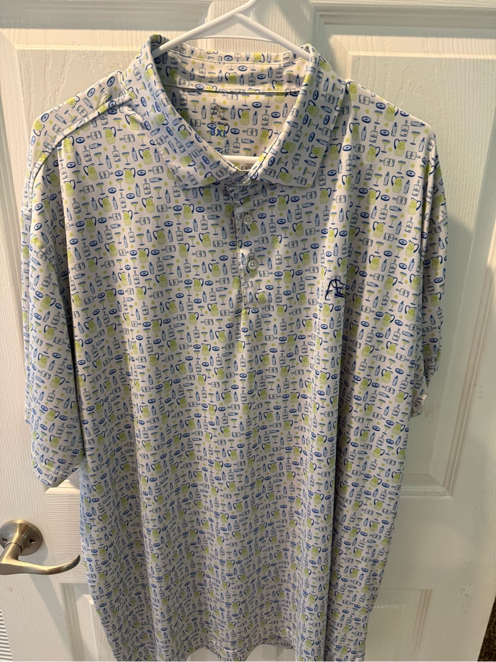 Rhoback Light Blue Patterned Polo with Navy & Lime Accents